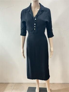 Christy Dawn Deyko Black Collared Button-Front Midi Dress-XS